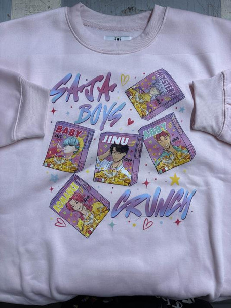 Adult Saja Boys Crunch K Pop Demon Hunters Pink Sweatshirt | Mancave Authentics | Hand Made Artist Inspired Items