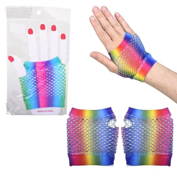 Rainbow Fingerless Fishnet Wrist Gloves | Pride | Costume Accessories And Kits
