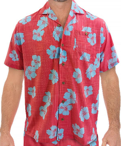 Textured Hibiscus Hawaiian Shirt Red | Hawaiian Luau | Costume Pieces