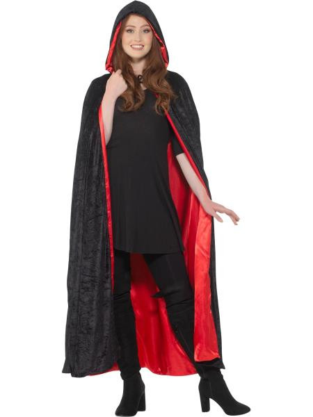 Deluxe Long Hooded Black and Red Velvet Cape | Gothic | Costume Pieces