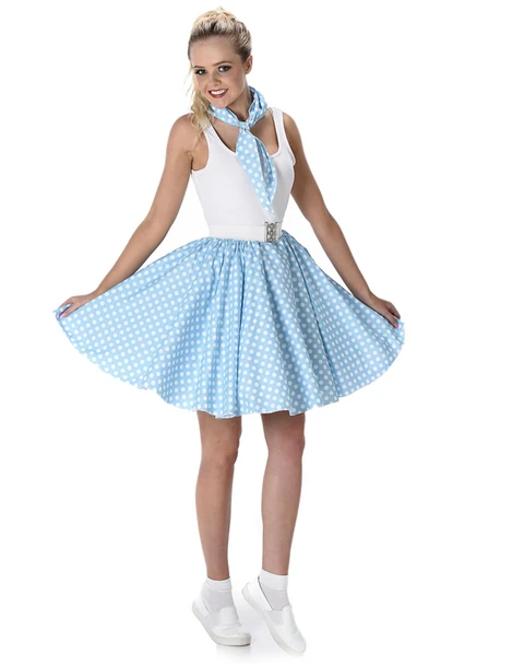 50s Polka Dot Skirt and Necktie Set Turquoise | 1950s | Costume Pieces