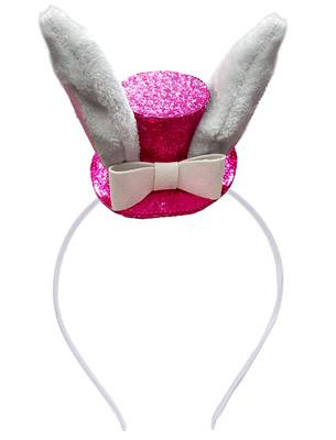 Pink Glitter Mini Top Hat With Bunny Ears | Hats and Headpieces