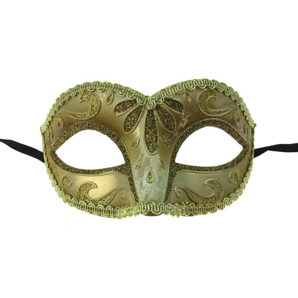 Glitter Lace Trim Masquerade Mask Gold | Costume and Theatrical Masks