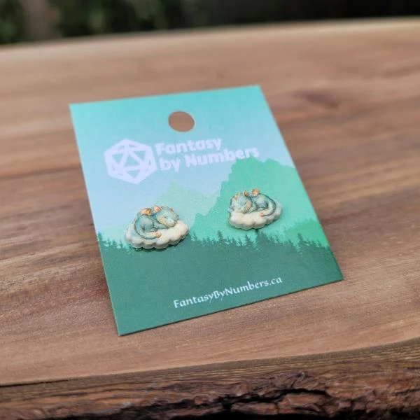 Baby Dragon Sleeping on a Cloud Resin Earring | Fantasy by Numbers | Artisan Crafted Items