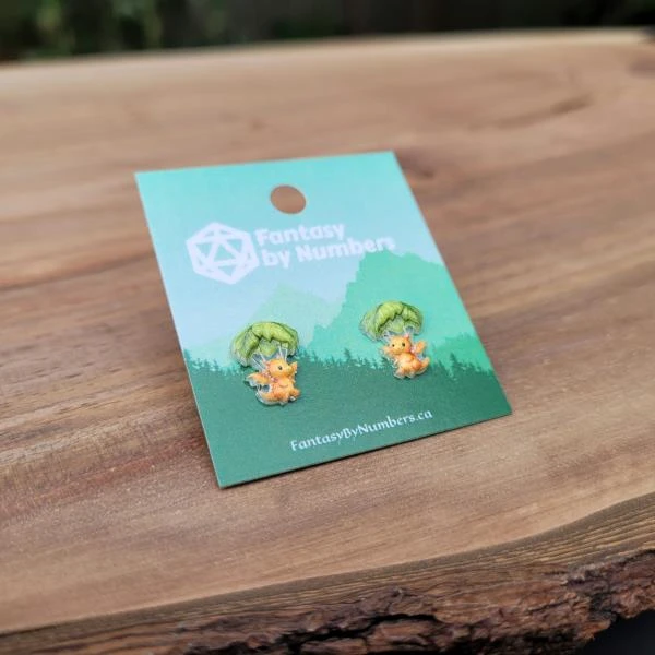 Parachuting Baby Dragon Resin Earring | Fantasy by Numbers | Artisan Crafted Items