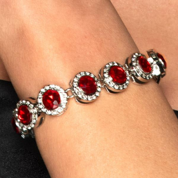 Red Stone Silver Jeweled Bracelet | Costume Accessories and Kits