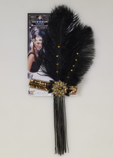 Gold Sequin Feather Headband - Roaring 20's