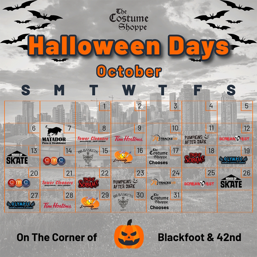 A Halloween-themed calendar