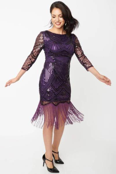 dark purple flapper dress purple flapper dress Dark Purple Diagonal Fringe Sequined Flapper Dress   Hurly-Burly