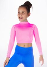 Haut de danse court brillant pour filles Alegra Raya Rose Fluorescente Principal [Rose]