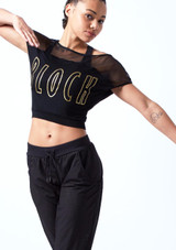 T-shirt de danse en maille transparente avec logo Bloch Noir Avant [Noir]