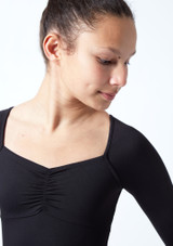 Justaucorps de danse pour ados manches 3/4 en maille Mirella Noir Détail avant [Noir]