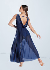 Weissman Double Cowl Mesh Maxi Dress Bleu Marine 25980 2 [Bleue]