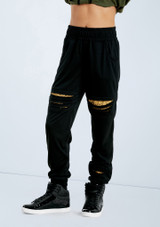 Weissman Sequin Slashed Joggers Noir-Or [Noir]