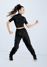 Weissman Half Sleeve Mock Neck Crop Top Schwarz [Schwarz]
