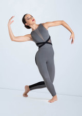 Weissman Two Tone V-Plunge Unitard Noir-Gris [Gris]