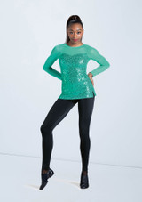 Weissman Long Sleeve Sequin Mesh Top Emeraude [Vert Clair]