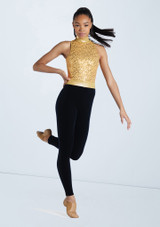 Weissman Sequin Mock Neck Unitard Or 3 [Or]