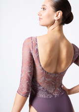 Justaucorps imprimé floral à manches 3/4 Intermezzo Dunia Figue Back 2 [Violet]