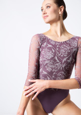 Justaucorps imprimé floral à manches 3/4 Intermezzo Dunia Figue Front 2 [Violet]