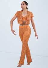 Weissman Sequin Short Sleeve Blazer Apricot 6 [Orange]