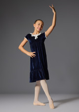 Velour dress with chiffon collar Bleu Marine Front 7 [Bleue]