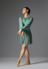 Long sleeved dress with pleated neck trim Rose Blush Back 5 [Rose]