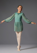 Long sleeved dress with pleated neck trim Rose Blush Front 5 [Rose]