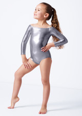 Justaucorps mÃ©tallisÃ© asymÃ©trique fille Alegra Ellen Gris Fonce Front [Gris]