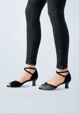 Chaussures de danse en daim brocart Werner Kern Steph â€“ 5,5 cm Noir Argent Front 3 [Noir]