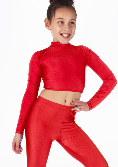 Haut de danse court brillant pour filles Alegra Raya Rouge Principal [Rouge]