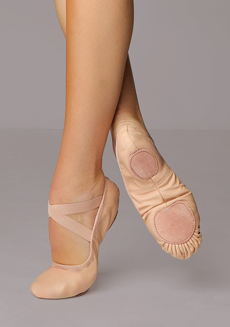 Demi Pointes Extensible en Cuir So Danca - bi-semelle Rose Front [Rose]