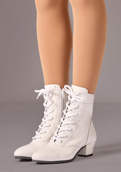 Bottines de danse en cuir Move Dance Susie â€“ Talon 3.81cm Blanc Front [Blanc]