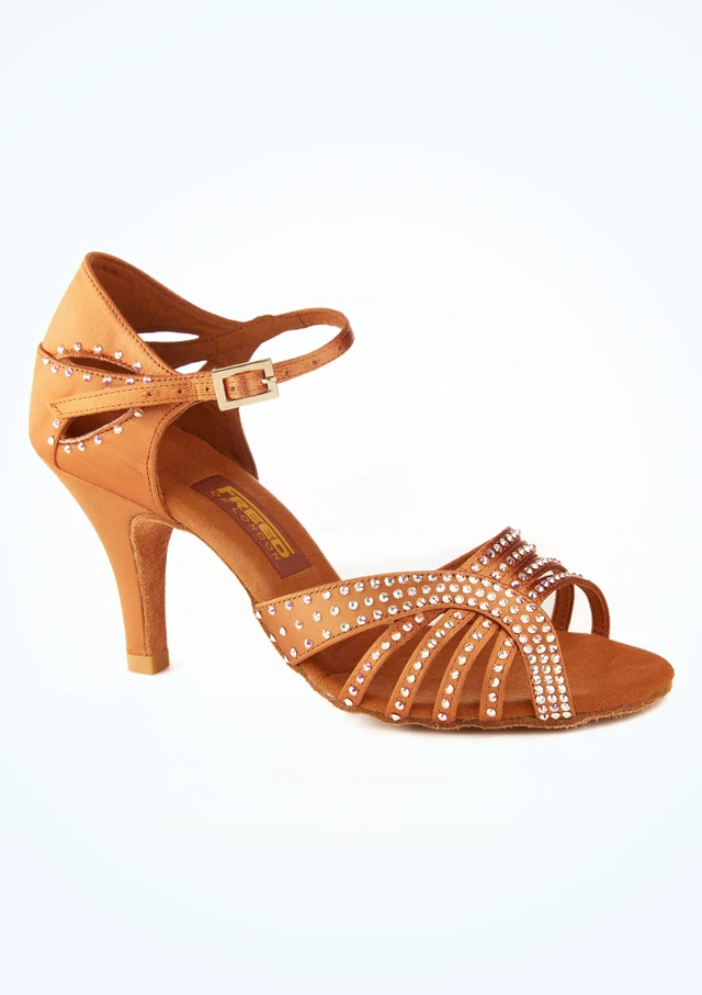 Freed Latein-Tanzschuh Dina mit Swarovskisteinen - 7,5cm - Tan Tan Hauptsächlich [Tan]