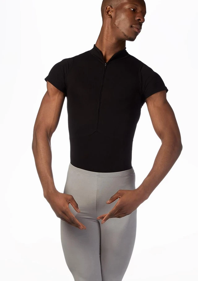 Justaucorps manches courtes fermeture éclair pour hommes Ballet Rosa Noir Avant [Noir]
