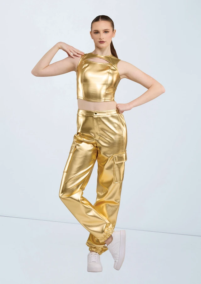 Weissman Metallic Cutout Crop Top Or Front [Or]