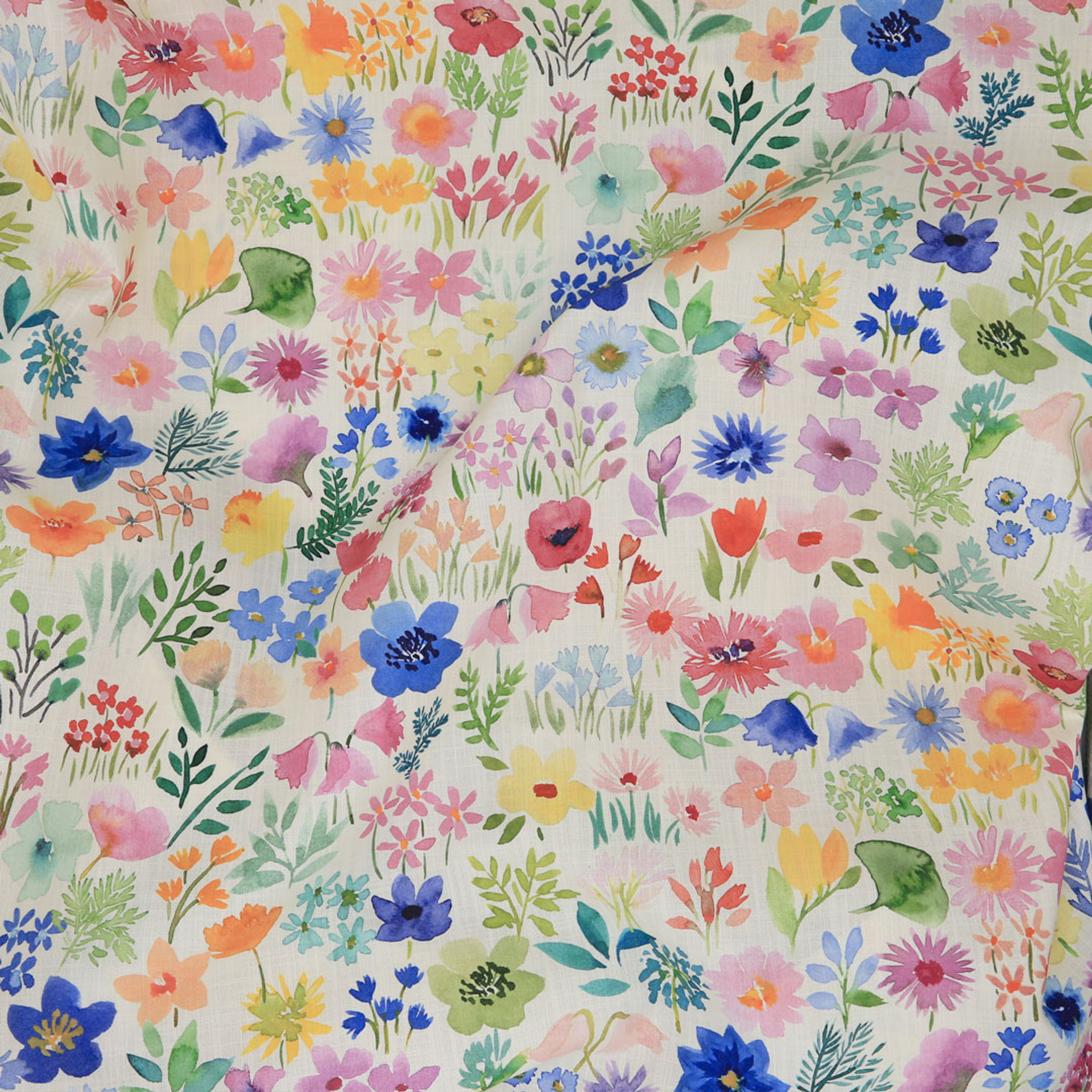 Flower Field Ecru Fabric - Bluebellgray
