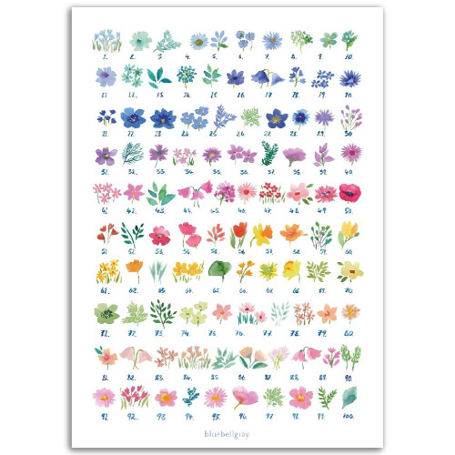 100 Flowers - Art Print - bluebellgray
