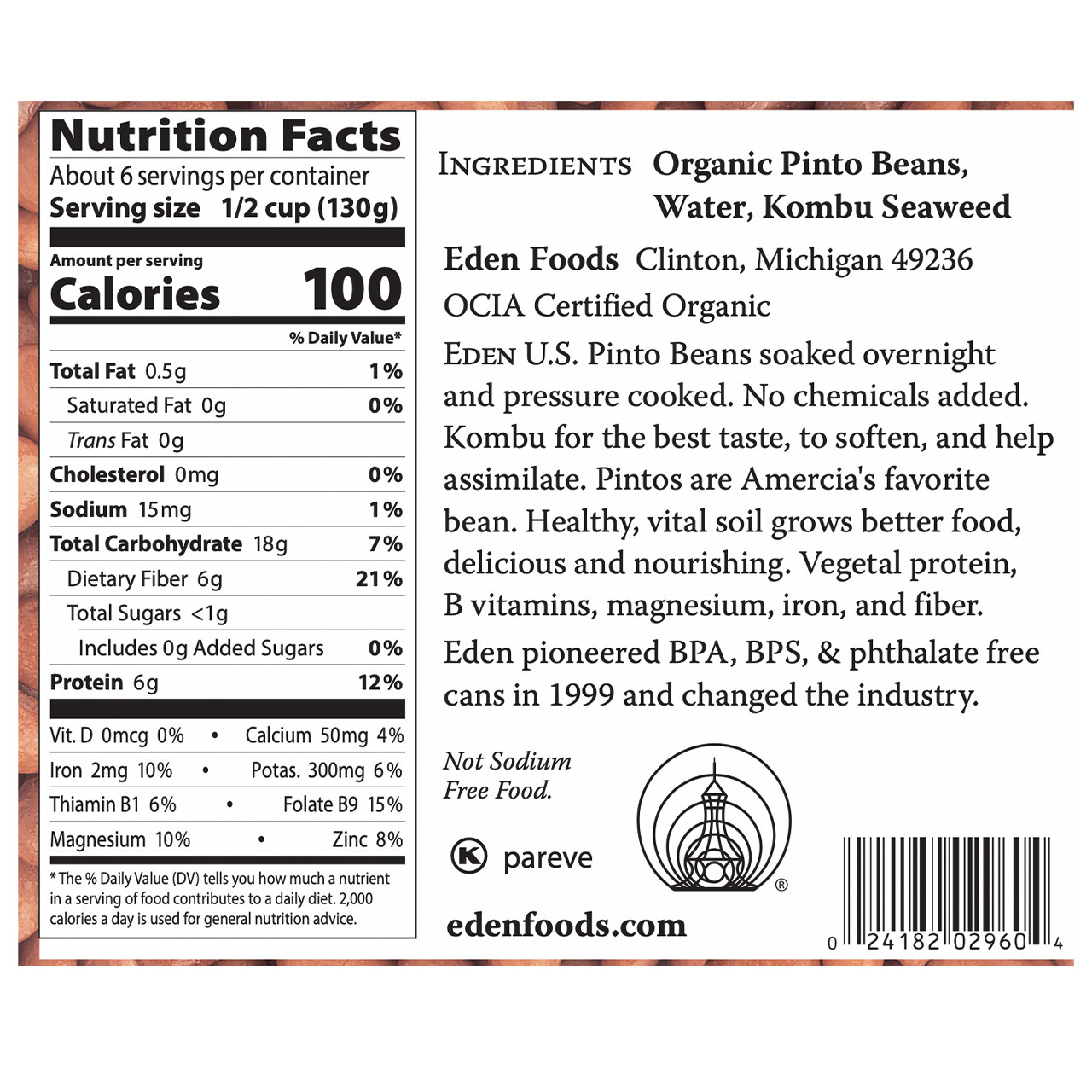 Pinto Beans, organic, 29 oz Pinto Beans, organic, 29 oz