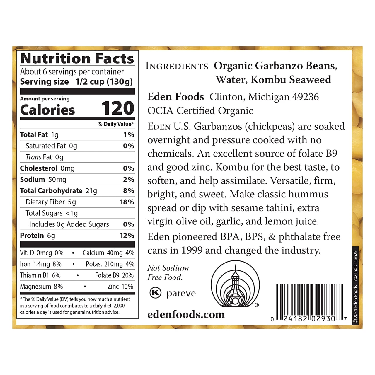 Garbanzo Beans (Chickpeas), organic, 29 oz