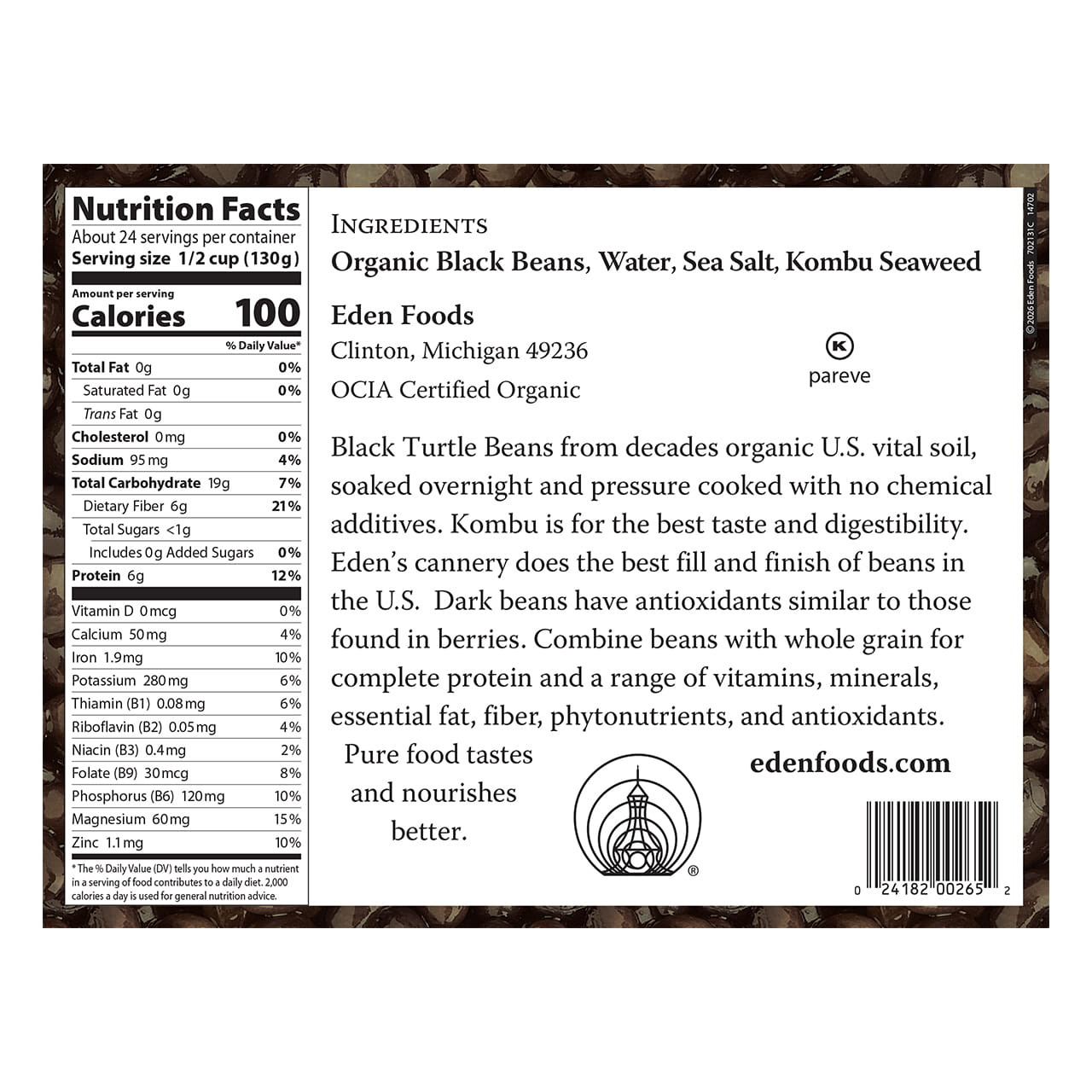 Black Beans organic, 108 oz