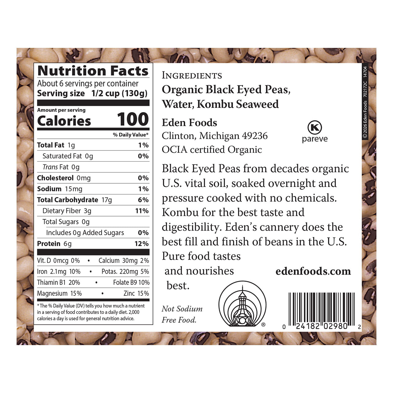 Black Eyed Peas organic, 29 oz