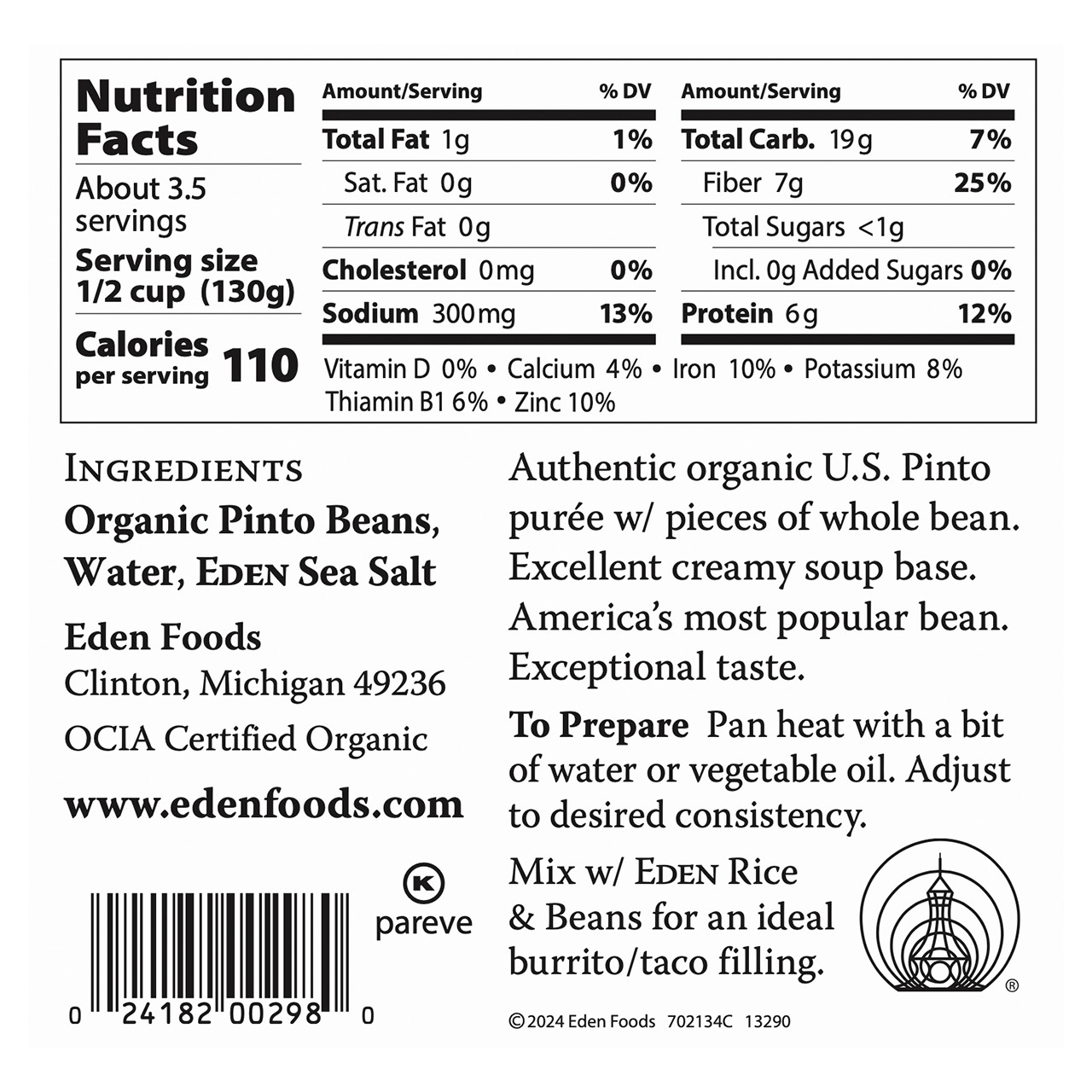 Refried Pinto Beans, organic Refried Pinto Beans, organic
