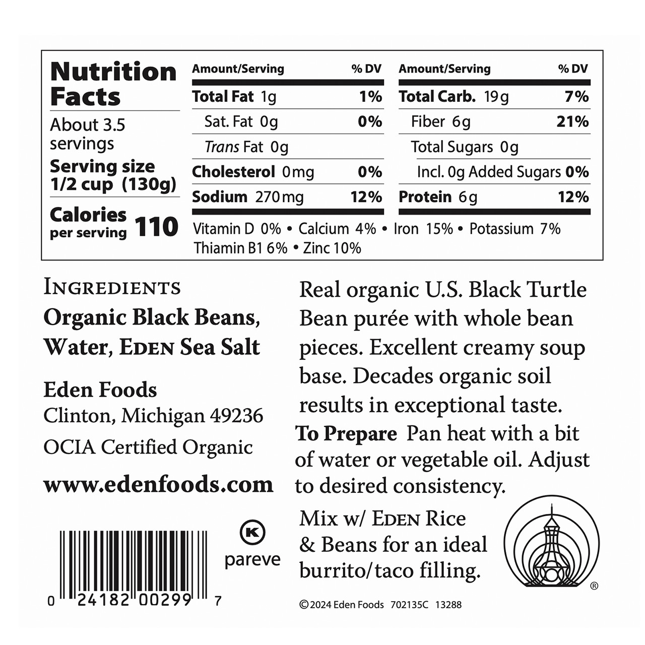Refried Black Beans, organic Refried Black Beans, organic
