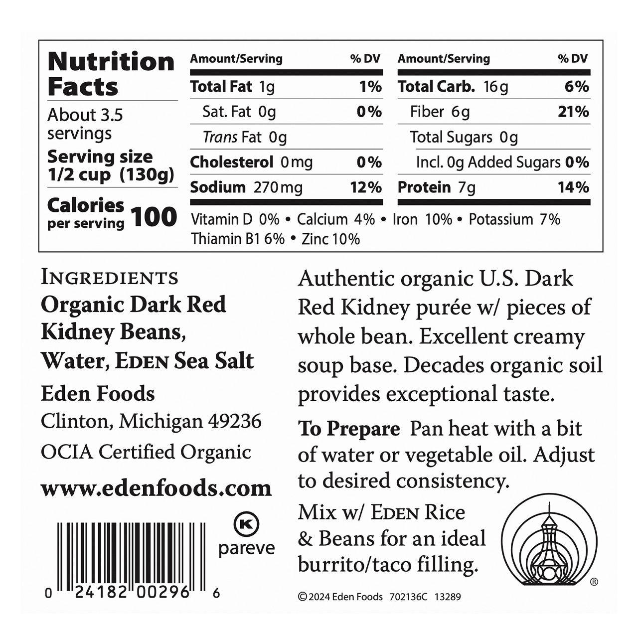 Refried Kidney Beans, organic Refried Kidney Beans, organic