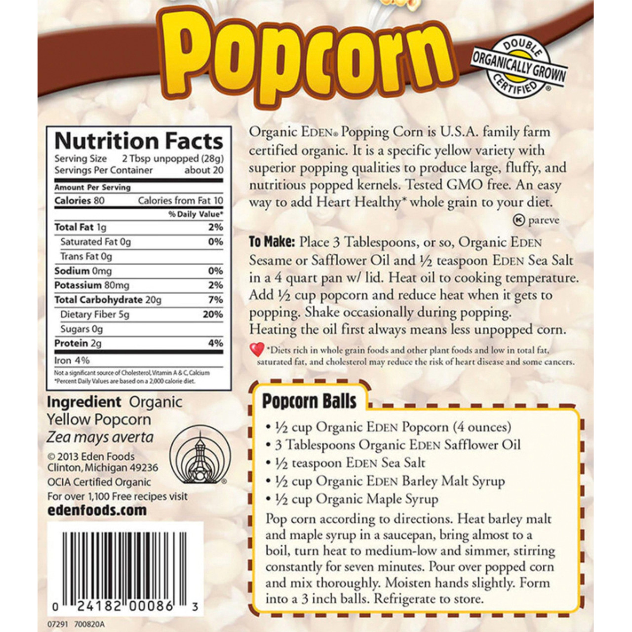 Popcorn, Organic - 20 oz