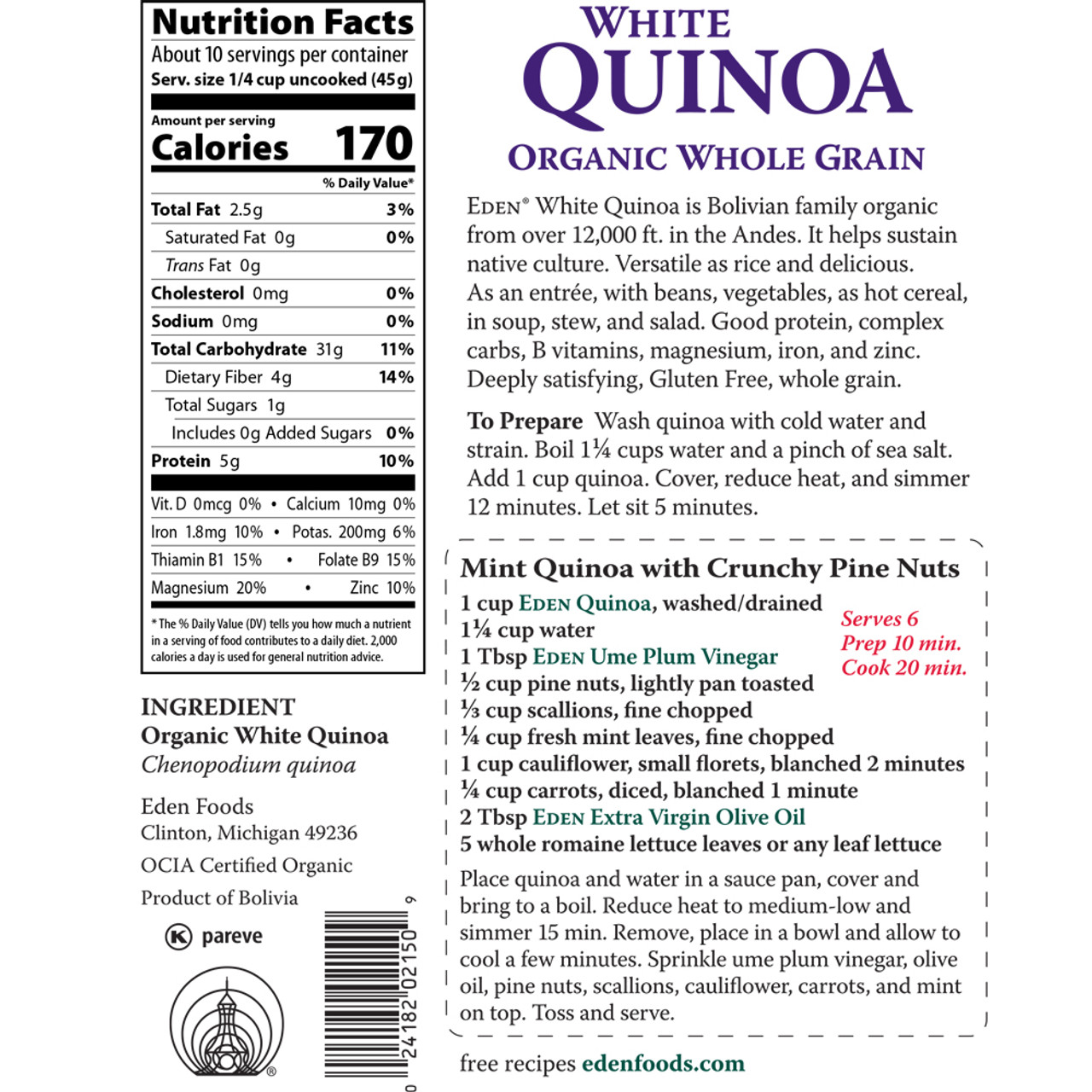 Quinoa, Organic - 16 oz