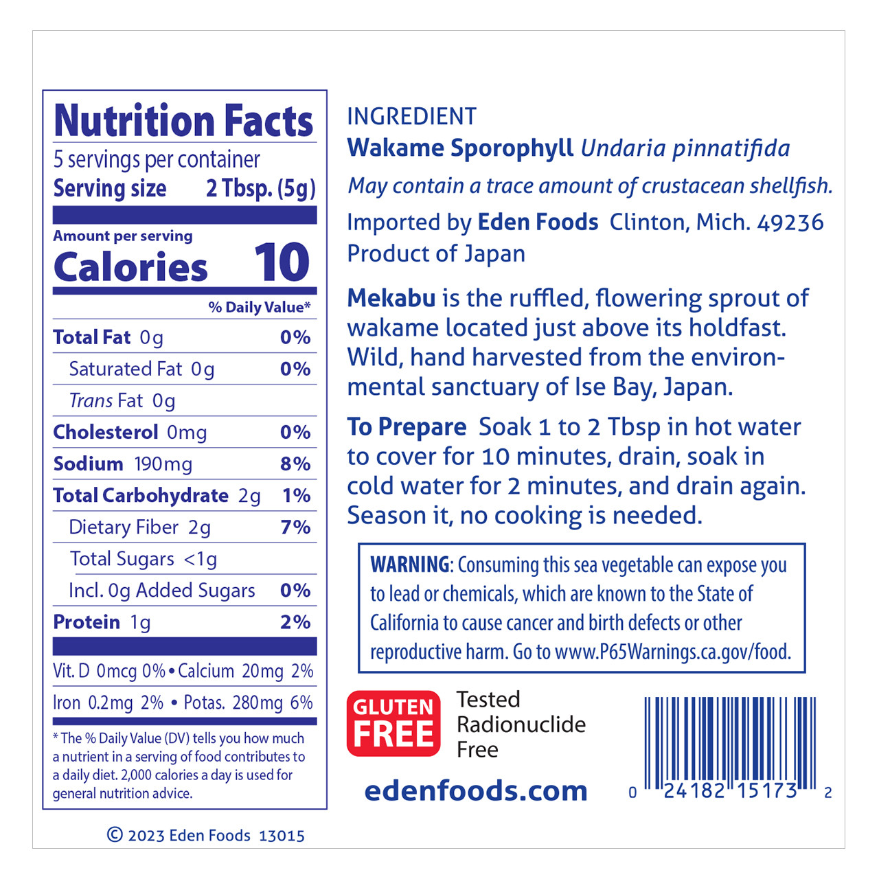 Mekabu Wakame, Sea Vegetable - Eden Foods