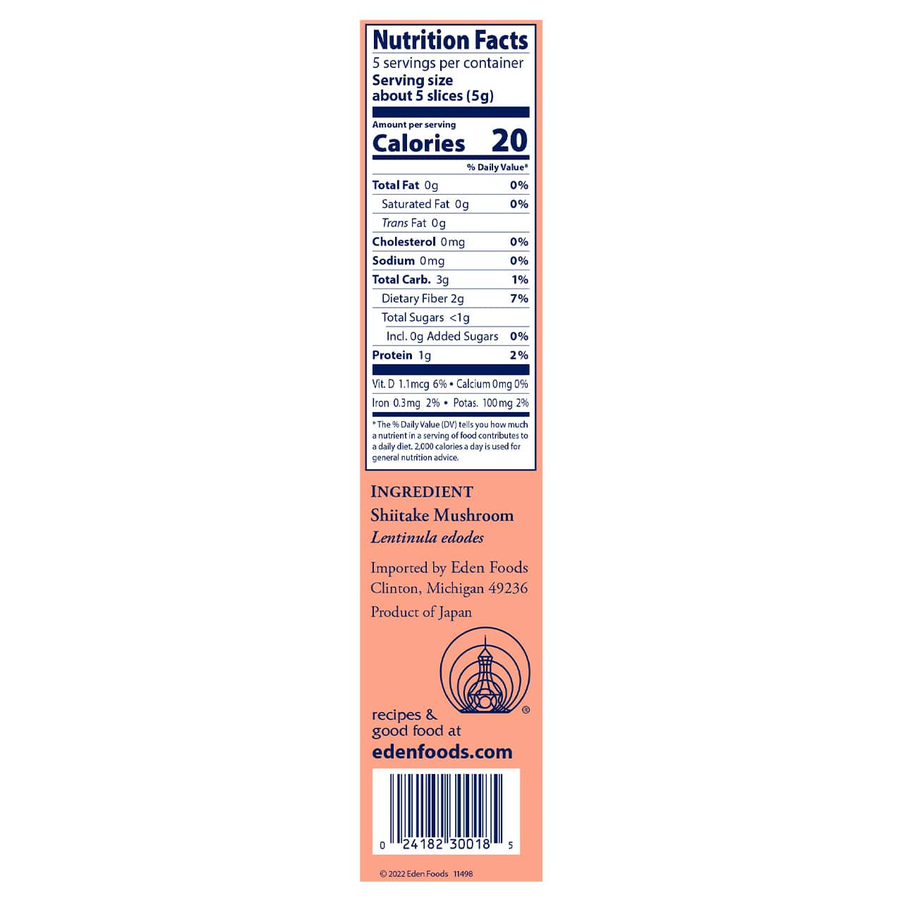 Sliced Shiitake Mushrooms, dried - Eden Foods