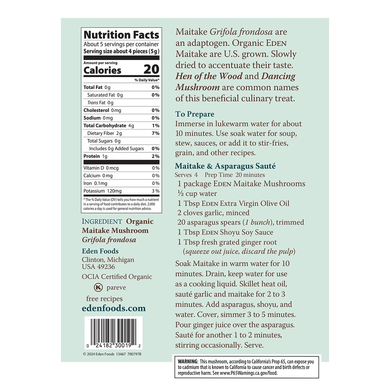 Maitake Mushrooms, Organic - dried